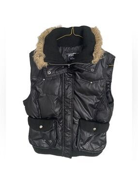 Rivet Black Down Vest with Faux Fur Collar Medium